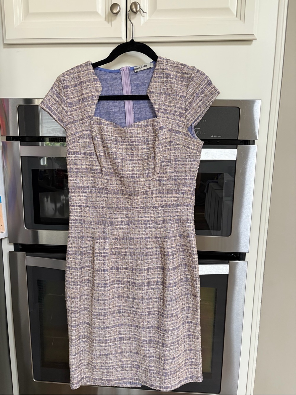 Tahari Lavender Tweed Cap-Sleeve Sheath Dress